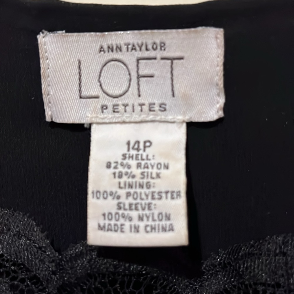 Ann Taylor Loft black velvet top with lace cap sleeves and bodice trim. - Picture 3 of 8